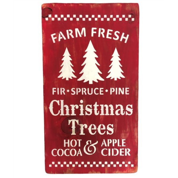 Farm Fresh Christmas Trees, Wooden Sign White On Red, Made In USA