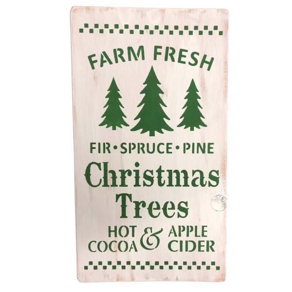 Farm Fresh Christmas Trees, Wooden Sign Green On White, Made In USA