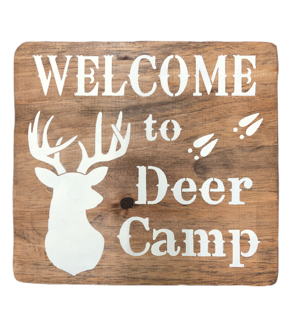 DEER CAMP WOODEN SIGN WHITE LETTERS