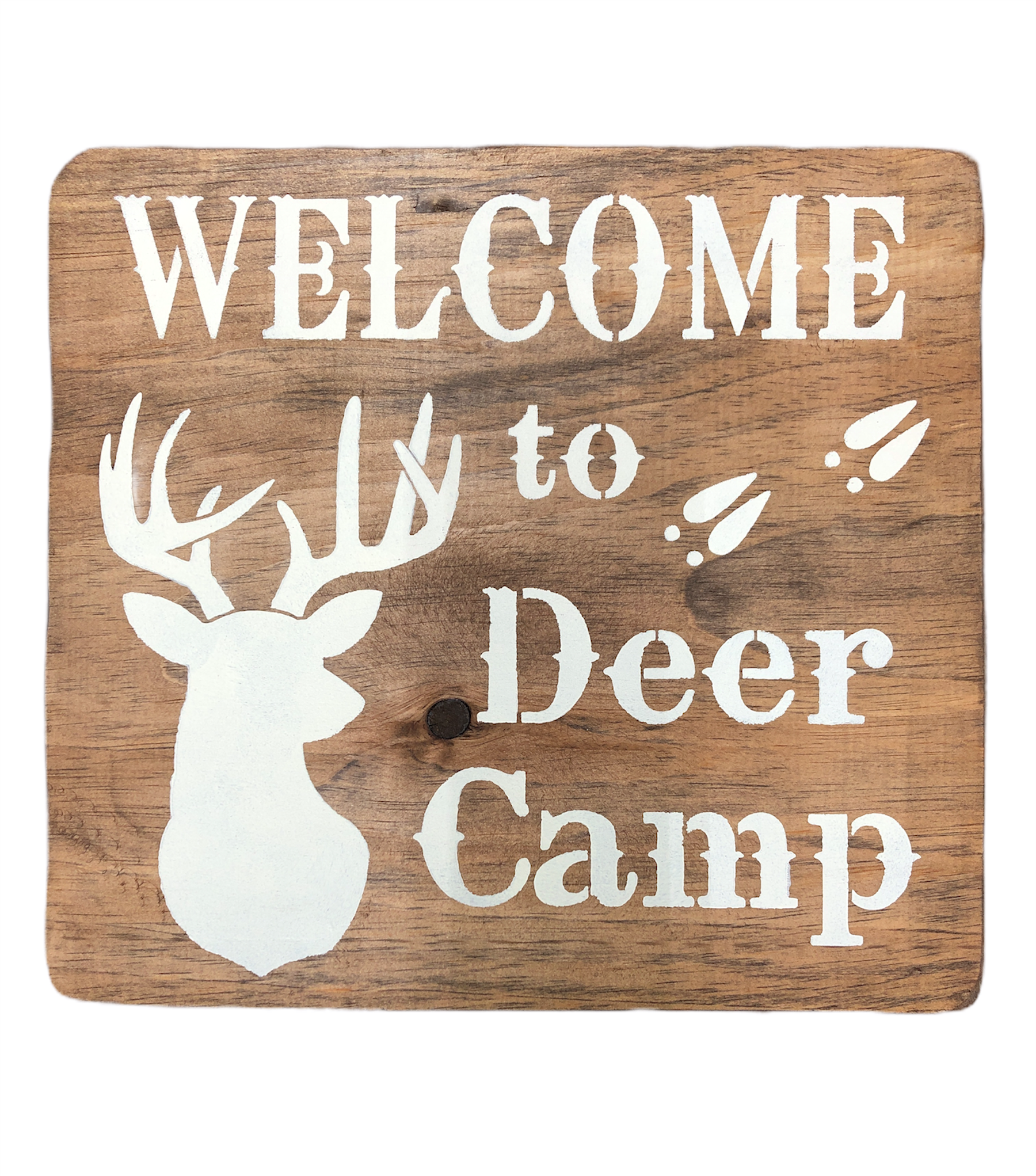 DEER CAMP WOODEN SIGN WHITE LETTERS