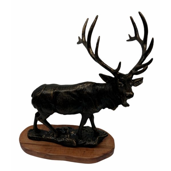 Elk - Red Stag on Wooden Base (Large Cast Iron )