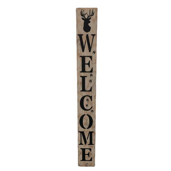 5 ft Welcome Sign Black on Gray Buck Deer Tracks, Handmade in USA