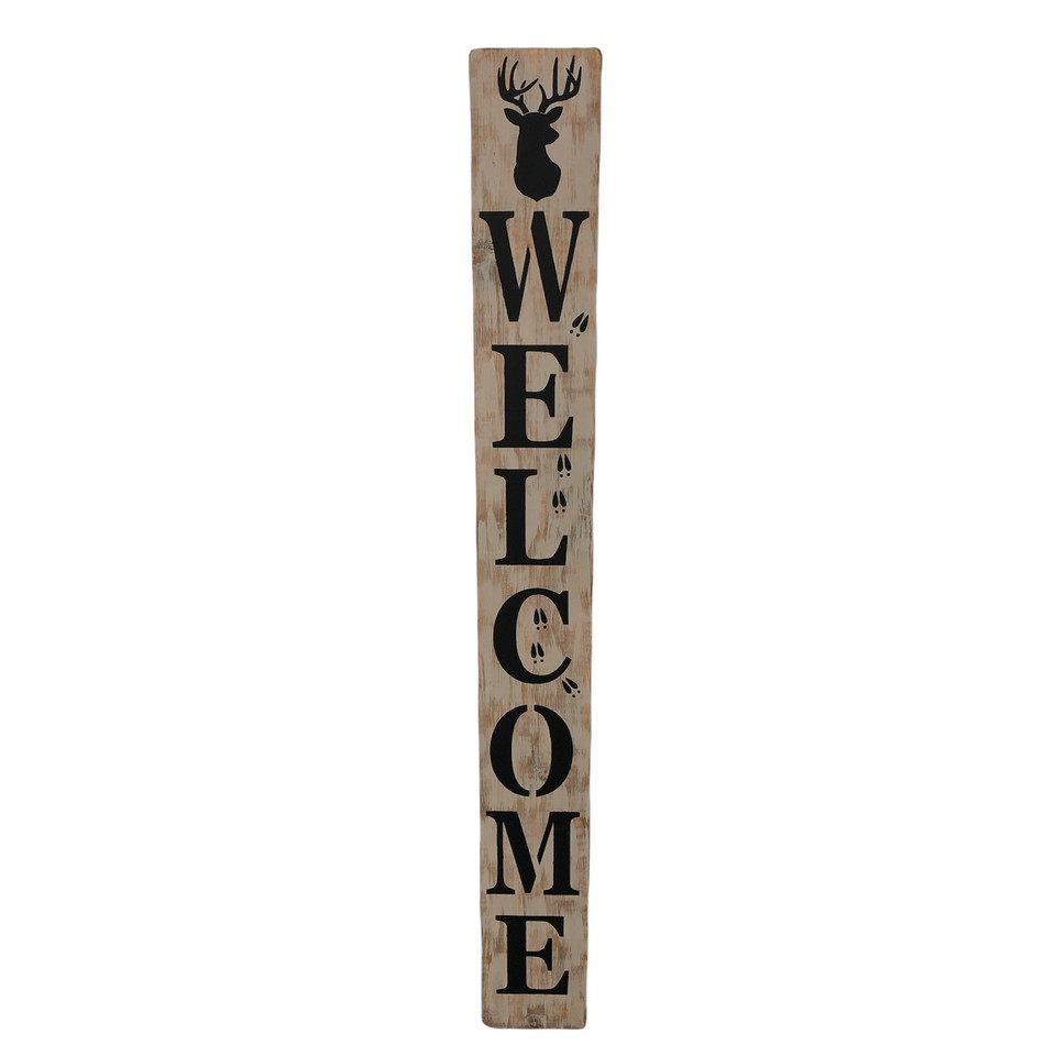 5 ft Welcome Sign Black on Gray Buck Deer Tracks, Handmade in USA