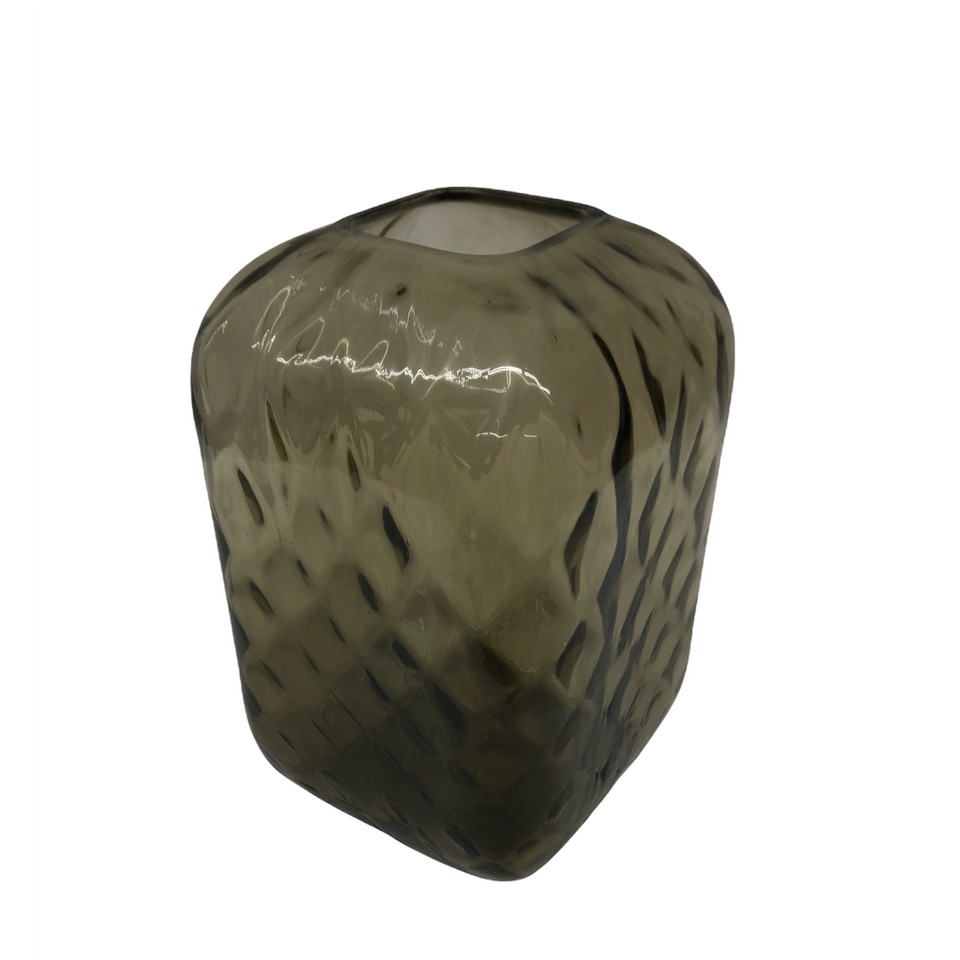 Glass Vase- Square Gray Diamond Textured Effect