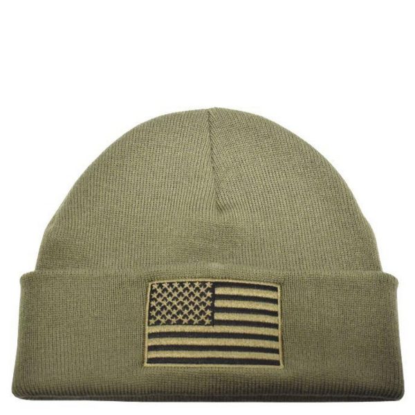 American Flag Knit OD Green Beanie