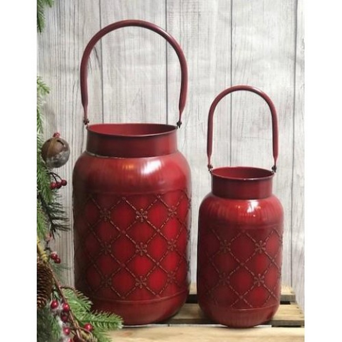 Red Snowflake Pattern Milk Cans (set of 2)
