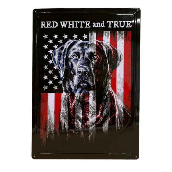 Black Lab Red White & True American Flag - Metal Sign