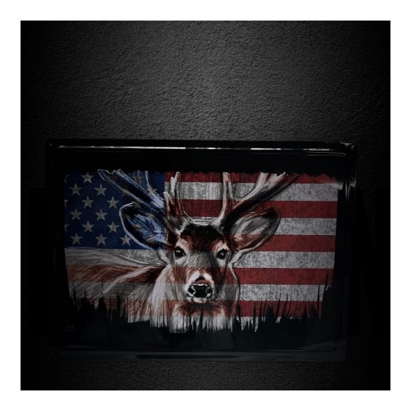 Metal Sign American Flag Buck Deer Down Light