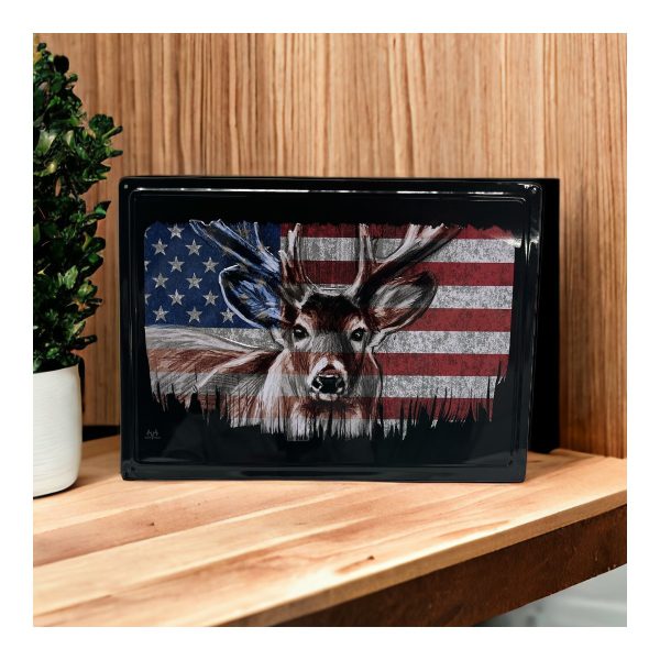 Metal Sign American Flag Buck Deer Shelf