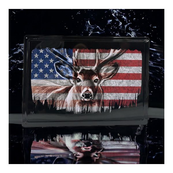 Metal Sign American Flag Buck Deer Reflection