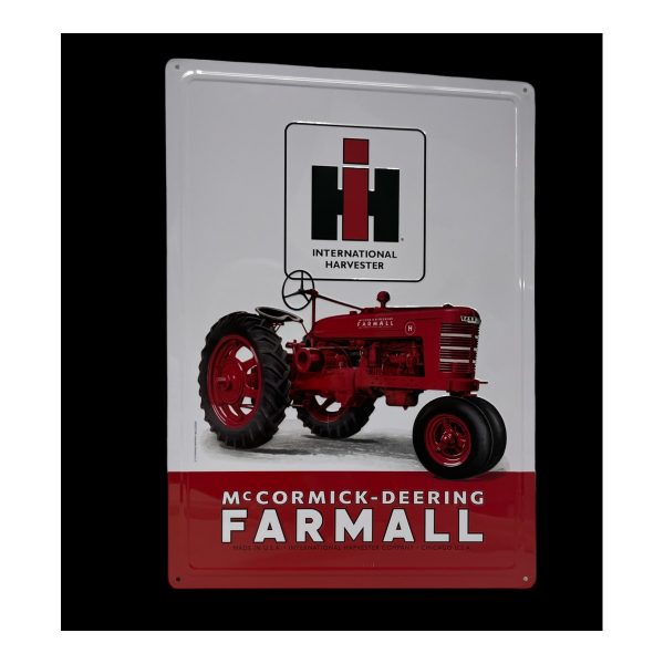 International Harvester Farmall Tractor Metal Sign Black Background