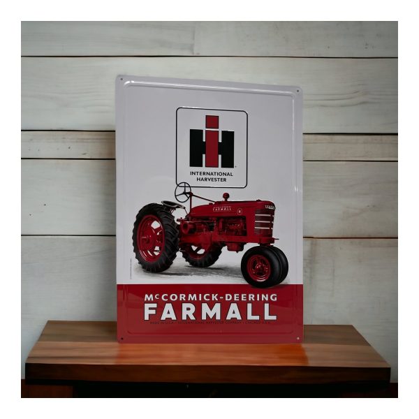 International Harvester Farmall Tractor Metal Sign White Wash Wall