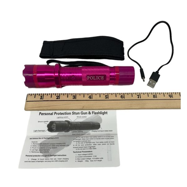 Pink Stun Gun Flashlight Contents