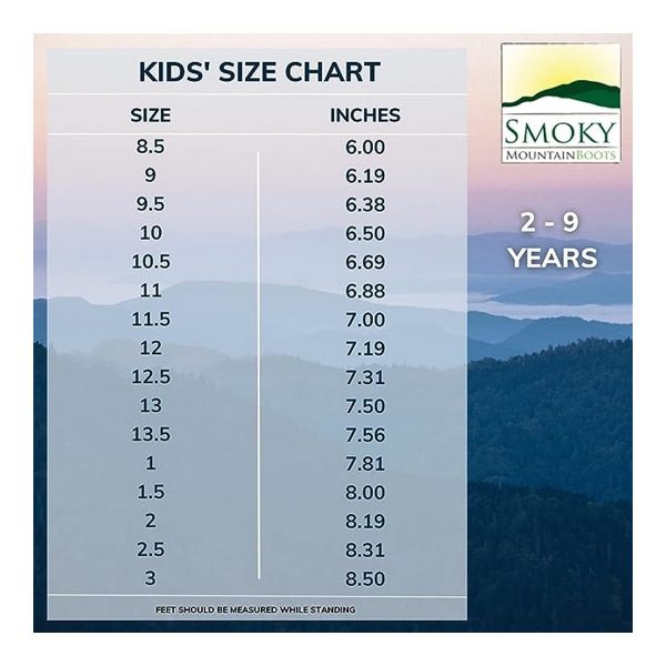 Smoky Mountain Kids Boots Size Chart