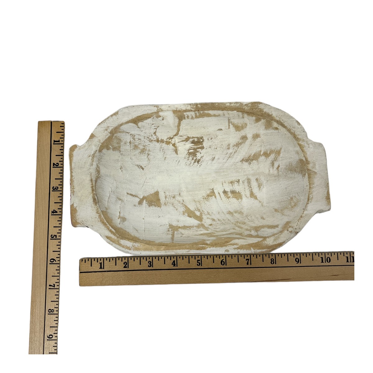 Wood Dough Bowl Small Trencher with 2 Handles White Wash Finish _d