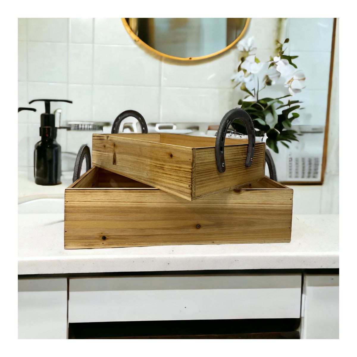 Wooden Trays Horseshoe Handles c