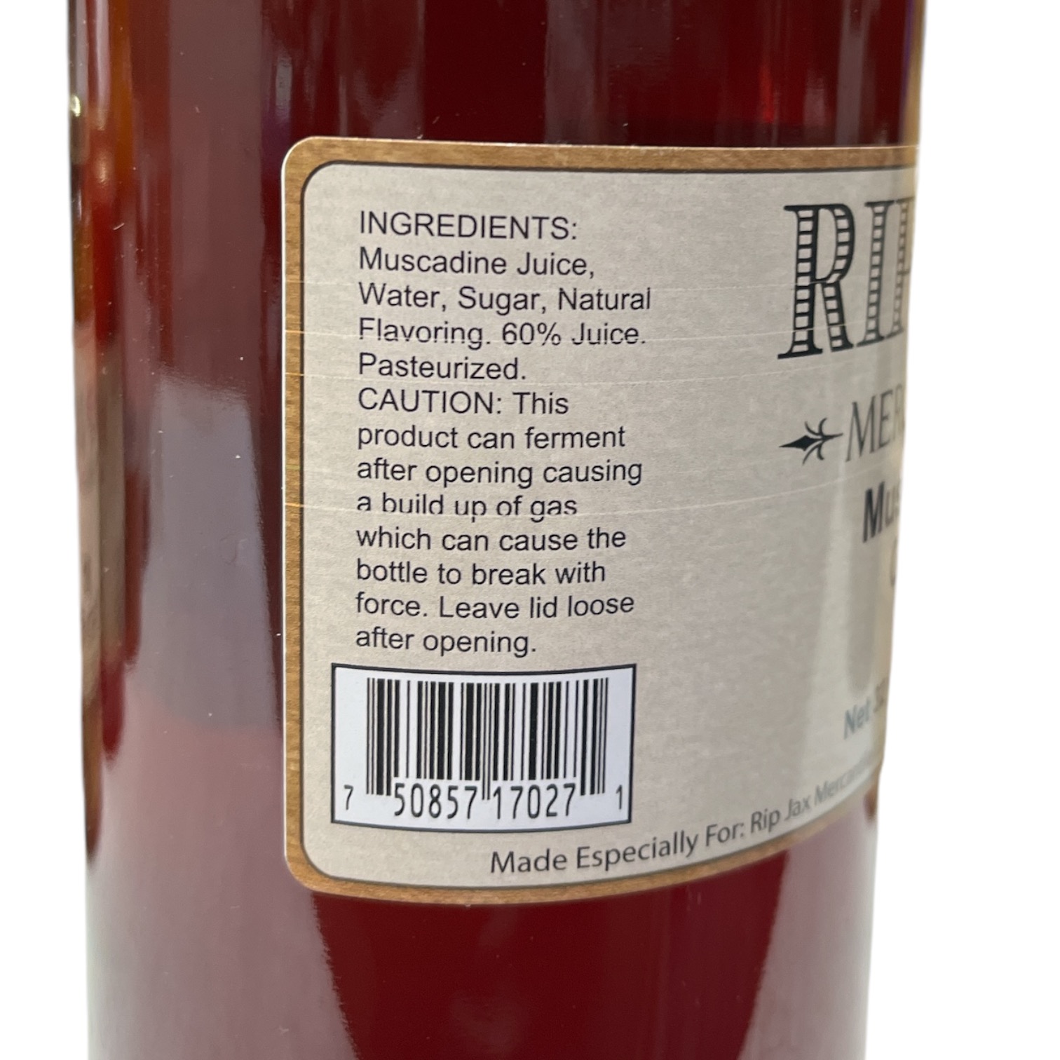 Rip Jax Muscadine Cider ingredients